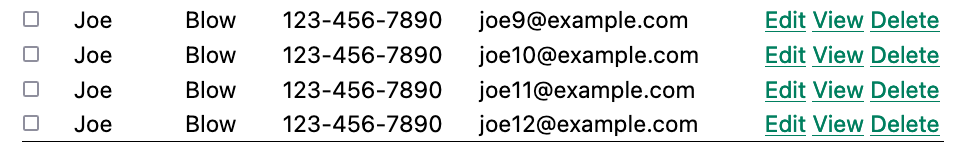 Каждая строка таблицы имеет флажок в первом столбце.