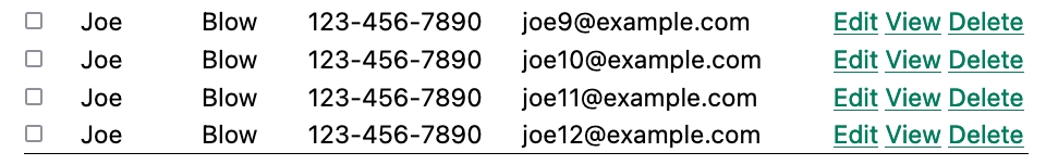 Каждая строка таблицы имеет флажок в первом столбце.