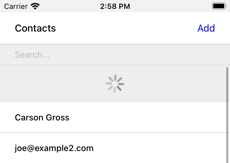 При перемещении списка контактов вниз отображается индикатор хода обновления.
