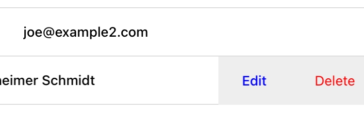 Когда мы прокручиваем элемент списка контактов влево, появляются кнопки «Изменить» и «Удалить».